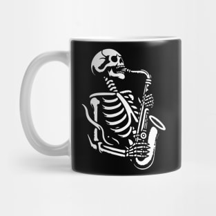 skeleton plays saxophone Mug